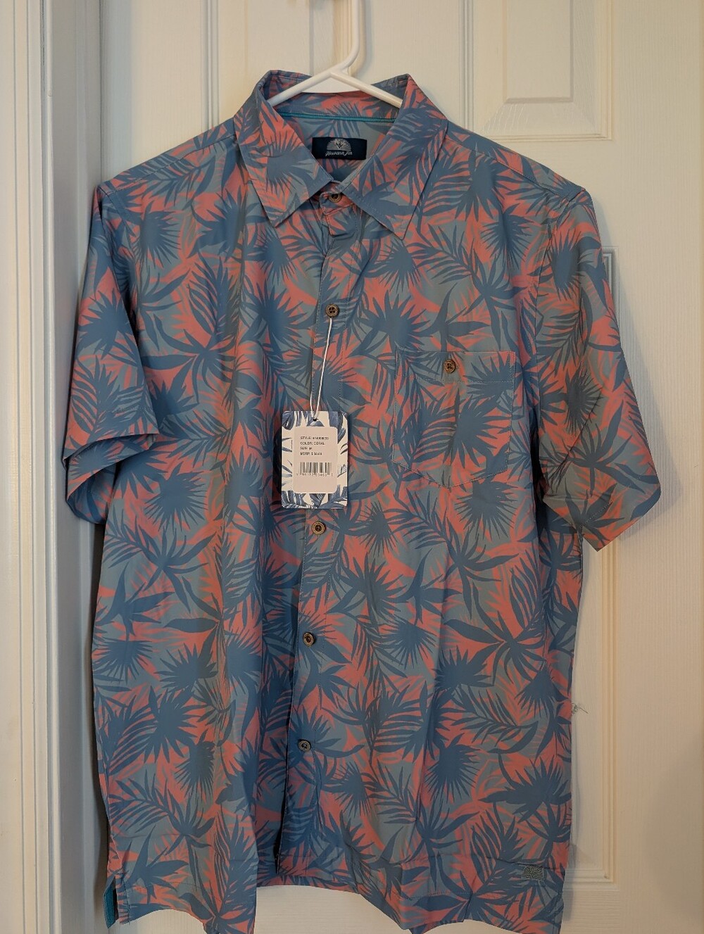 Havana Jim Men's Short-Sleeve HawaiiButton-Up Shirt - Blue & Cora Tropical Print